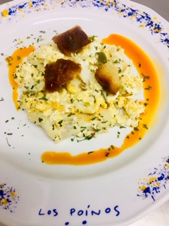 Revuelto de bacalao con pimientos verdes